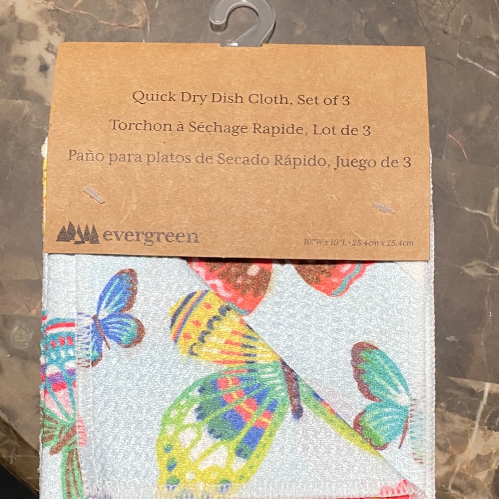 3 Evergreen Quick Dry Butterfly Dish Cloth - Pastel Multicolor